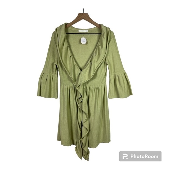 Ruffled Front Light Green Duster Cardigan Sz M - Picture 1 of 7